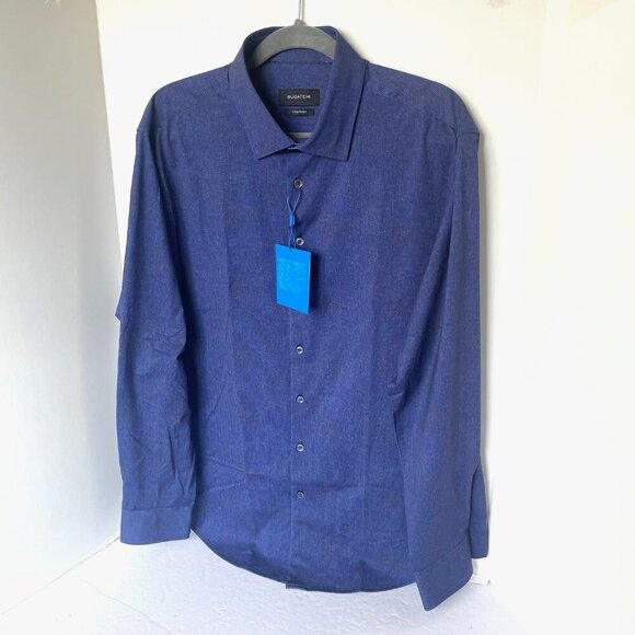Bugatchi OoohCotton Stretch Shirt Mens XL Blue Easy Care Comfort Dress - Picture 5 of 7